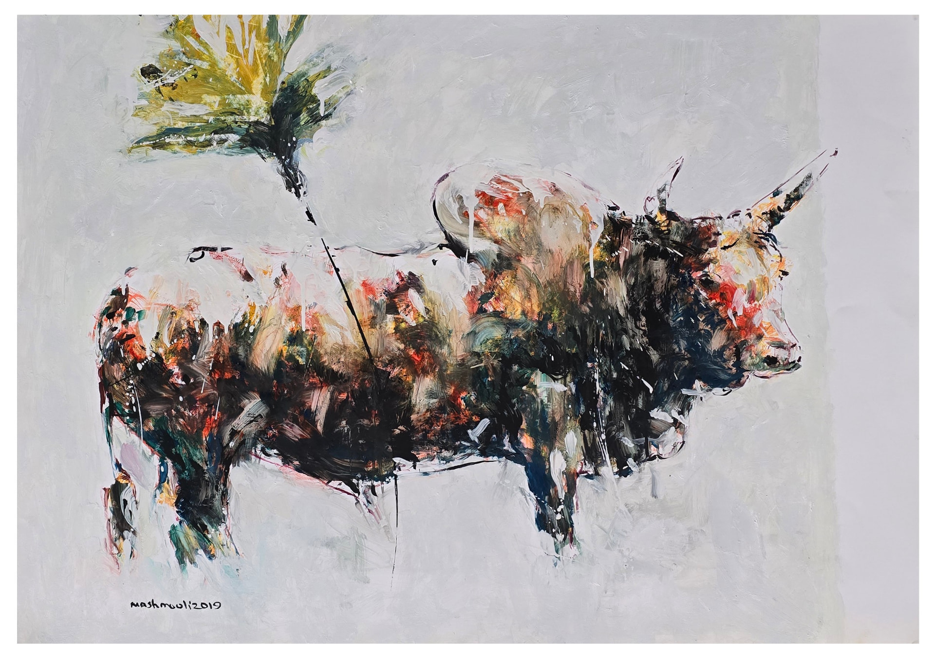 Bulls Series (Ghav-ha) VI, Oil on cardboard, 2019