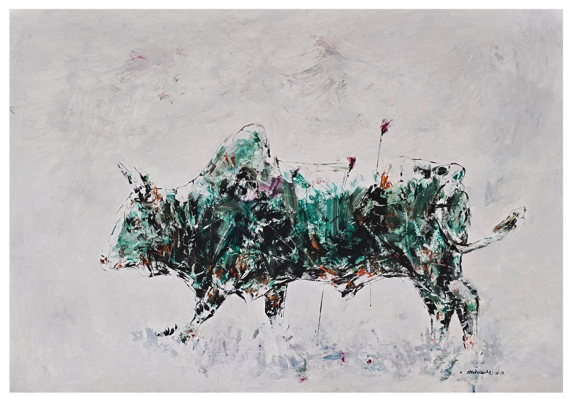Bulls Series (Ghav-ha) III, Oil on cardboard, 2019