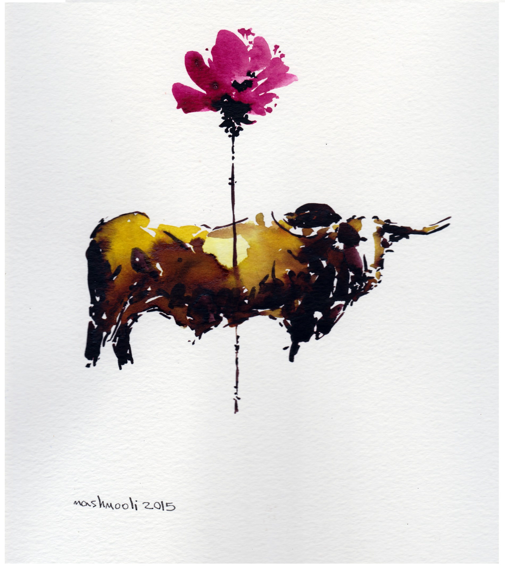 Yellow Cow, Watercolour on cardboard, 2015