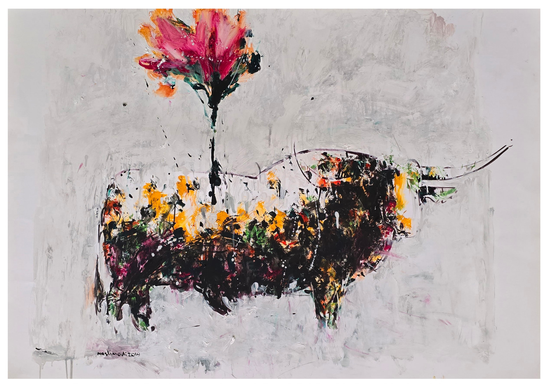 Bulls Series (Ghav-ha) I, Oil on cardboard, 2019